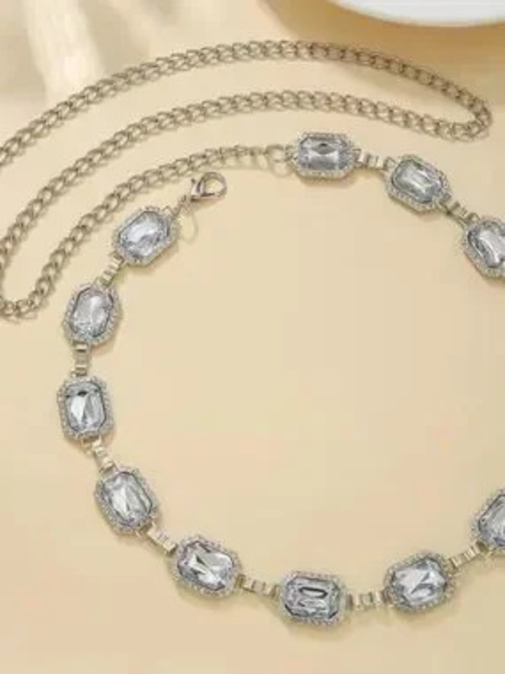 Crystal Statement Waist Chain - Silver Clear belt for women